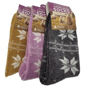 Women's Blend Lamb Wool Crew Socks, Thermal Warm Winter Heavy Duty Boot, 3 Pack